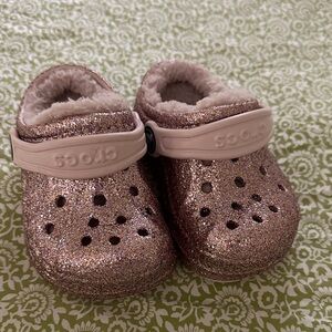 Sparkly Pink Kids lined crocs